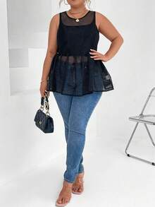 SHEIN Unity Hơn Cắt ra Áo Peplum - màu đen - Xem 3