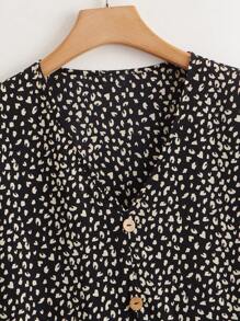 SHEIN LUNE Plus Allover Print Peplum Blouse - Black and White - View 4