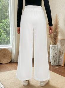 Muchica Drawstring Waist Wide Leg Sweatpants - White - View 2