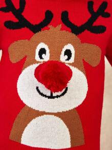 SHEIN 男童 1 件圣诞麋鹿图案毛衣