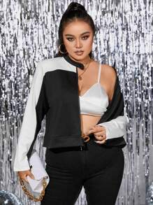 Celure Hơn Hai âm Dây kéo Áo khoác - Đen và trắng - Xem 1