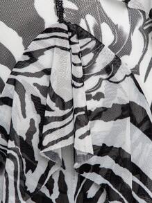 Hauture fırfır Zebra Çizgileri Gündelik Kadın Pantolon - Siyah ve Beyaz - Görünüm 8