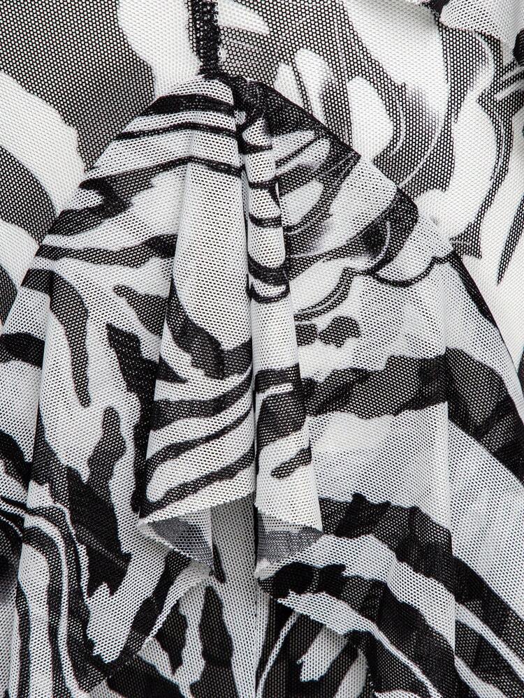 Zebra Striped Ruffle Mesh Pants