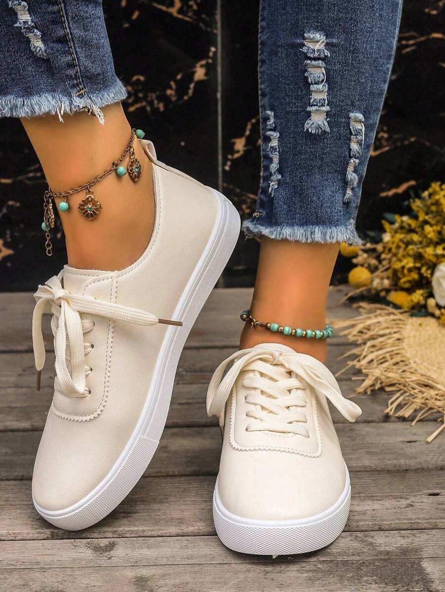 女性休閒運動白色運動鞋,時尚和多用途 - 米色 - 查看 1