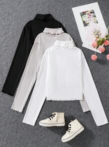 SHEIN Cô gái Cổ giả Ren Mộc nhĩ Áo phông Crop - Nhiều màu - Xem 3