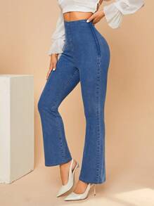 SHEIN Privé High Waist Flare Leg Jeans - Blue - View 6