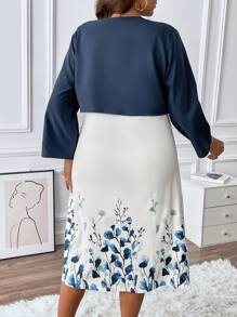 SHEIN LUNE Plus Floral Print Dress & Jacket - Multicolor - View 2