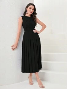 Modelyn Solid Pleated Hem Dress - Black - View 1