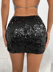 SHEIN PETITE Sequin Bodycon Skirt - Black - View 2