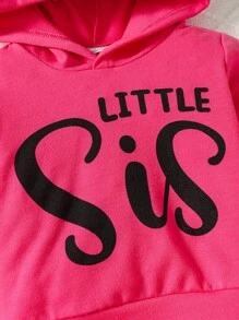 Baby Girl Letter Graphic Bow Detail Hoodie & Contrast Side Seam Sweatpants