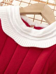 Girls Baby Contrast Trim Keyhole Back Contrast Trim Sweater Dress - Red - View 5