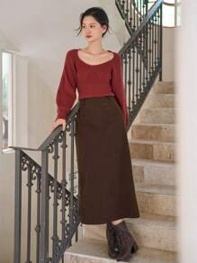 DAZY Jersey unicolor de manga raglán tejido de canalé - Rojo - Ver 3