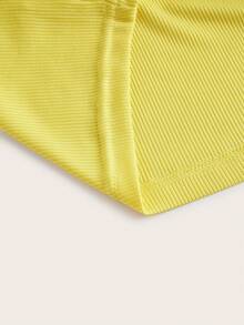 Calvaya 大碼不對稱領荷葉邊短款上衣 - 黃色 - 查看 4