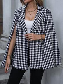 SHEIN Clasi In Houndstooth áo tay cánh Đôi ngực Cape Blazer - Đen và trắng - Xem 6
