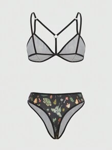 ROMWE Fairycore Mushroom Print Harness Lingerie Set - Multicolor - View 2