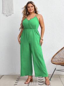 SHEIN VCAY Talla grande Mono de tirantes de pierna ancha unicolor