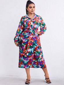 Maweii Talla grande Vestido camisero con estampado - Rojo y blanco - Ver 3