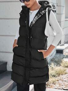 EURMUSE Zip Up Hooded Puffer Vest Coat - Black - View 8