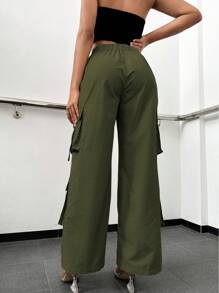 Flap Pocket Side Cargo Trousers - Army Green - View 2