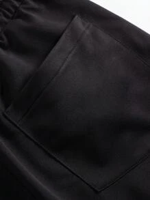 ROMWE MEN Goth Hombres Pantalones deportivos con estampado de cráneo y letra de cintura con cordón - Negro - Ver 5