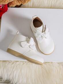 新品到貨女孩時尚公主短靴適用於秋天和冬天帶蝴蝶結,學生靴子英語風格,淺褐色 - 白色 - 查看 5