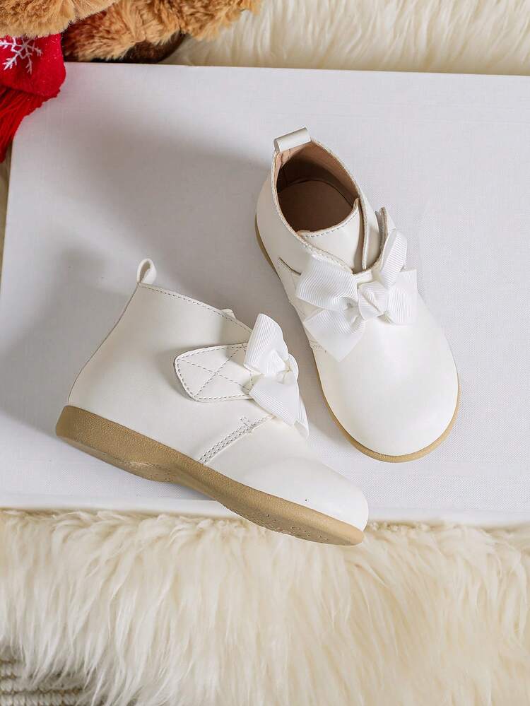 新品到貨女孩時尚公主短靴適用於秋天和冬天帶蝴蝶結,學生靴子英語風格,淺褐色 - 白色 - 查看 5
