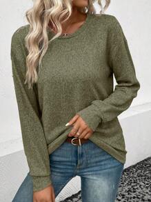 SHEIN LUNE 素色落肩T恤 - 軍綠色 - 查看 5