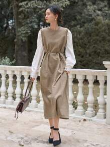 DAZY Colorblock Belted Sweater Dress,Fall Clothes