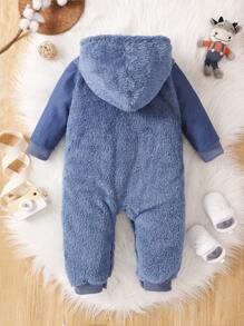 Đứa bé gái Chi tiết về Flap áo có mũ Teddy Áo liền quần - Màu xanh lam - Xem 2