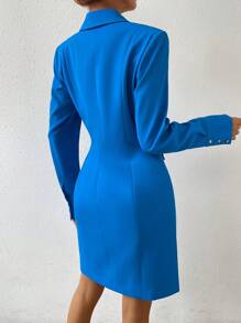 Chiquease Lapel Neck Button Front Shirt Dress - Blue - View 2