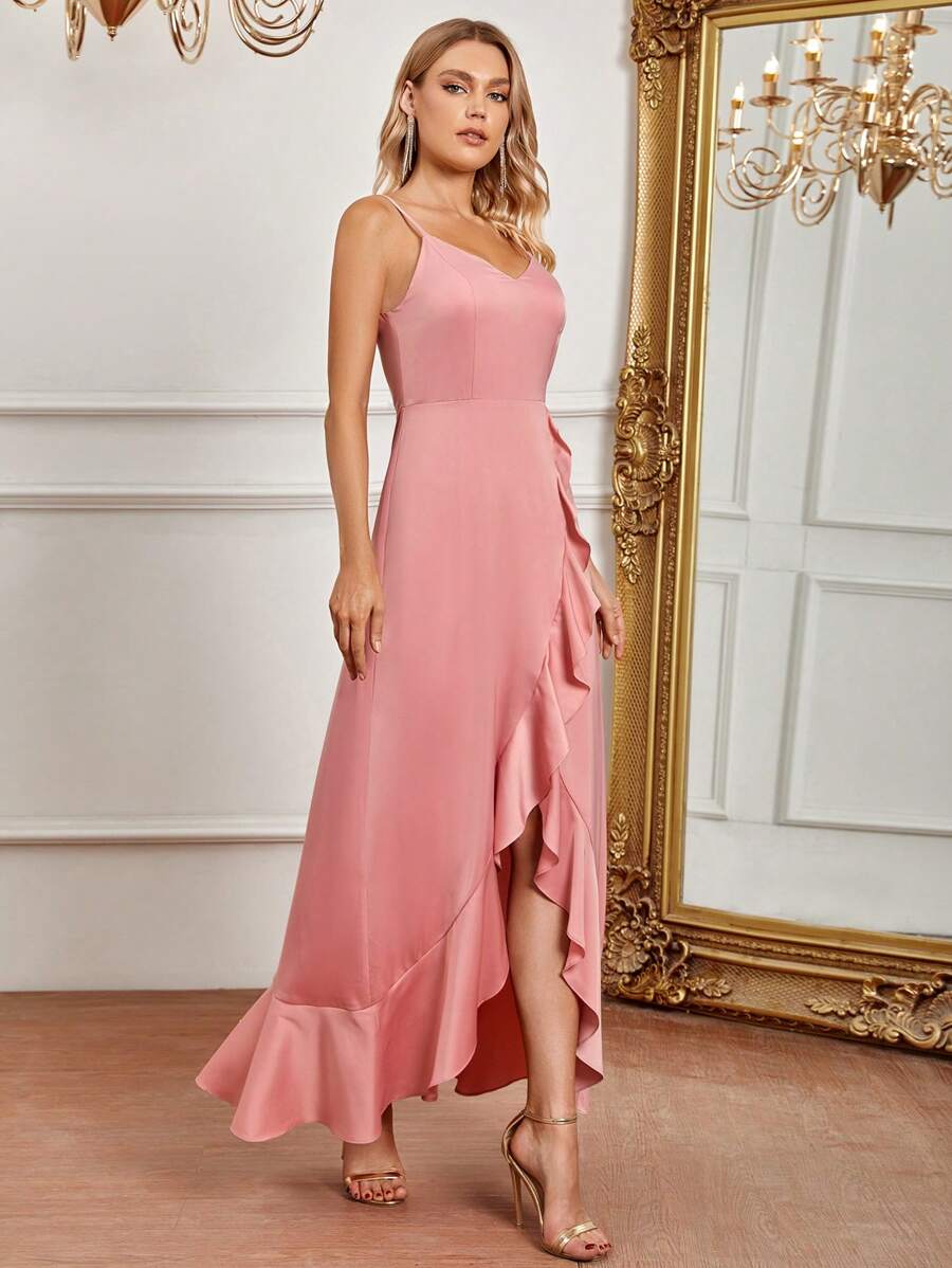 SHEIN Belle Ruffle Trim Asymmetrical Hem Bridesmaid Dress