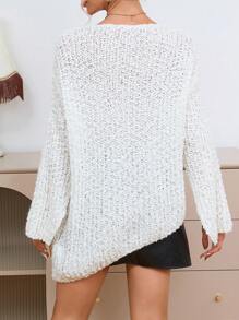 GENKIRA Áo len chui đầu tay bồng, vạt áo bất đối xứng, màu trơn, thích hợp cho mùa thu đông. - trắng - Xem 2