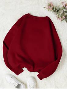 INAWLY Heart Print Thermal Lined Sweatshirt,Long Sleeve Tops Graduation,Back To School Outfits,Graduation,Teacher Outfits For Women,Back To School - Burgundy - View 2