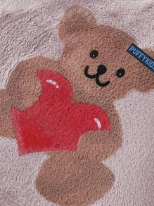 Tween Girl Bear Embroidery Drop Shoulder Flannel Pullover & Pants - Dusty Purple - View 5