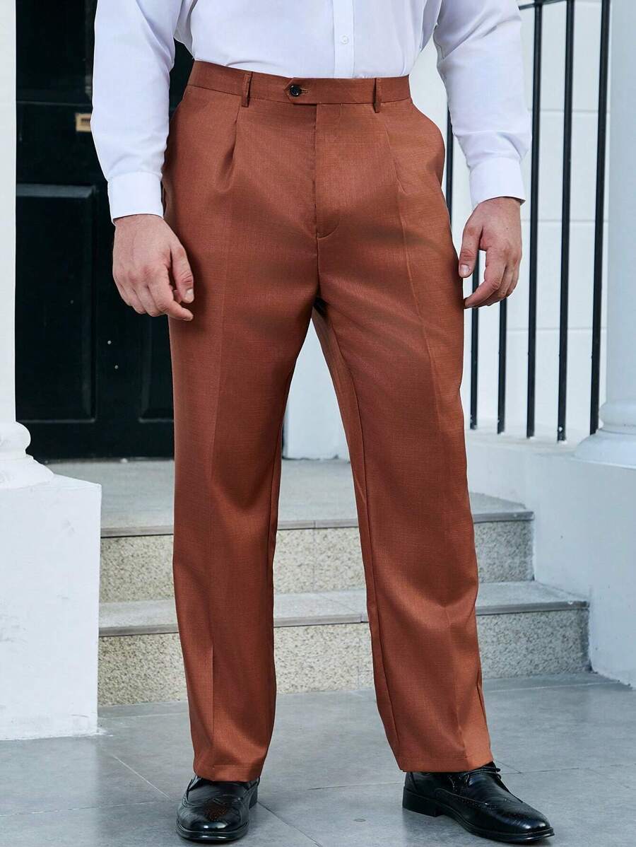 Manfinity Mode Nam Plus Túi nghiêng Chân thẳng Quần tây - màu nâu - Xem 1