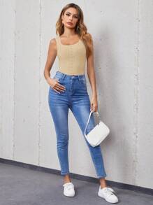 SHEIN Essnce Top tank unicolor con bordado con ojal - Albaricoque - Ver 4