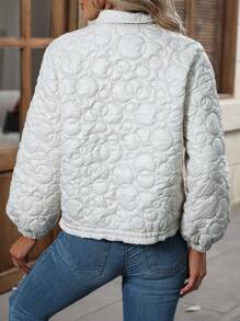 SHEIN LUNE Drawstring Hem Drop Shoulder Quilted Coat Fall Cloth For Women - Beige - View 2