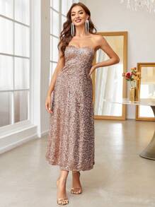 SHEIN Belle Formelles Kleid mit Paillette, Tube - Champagnerfarben - Übersicht 3