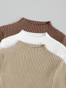 Franclia 3 chiếc áo len cổ cao dệt gân, áo len nữ tay dài dệt gân dáng ôm nhiều màu sắc chất liệu viscose, áo thun cơ bản tay thường, áo len nữ mùa thu đông. - Nhiều màu - Xem 4