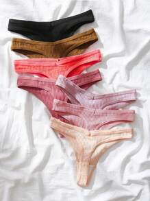 SHEIN 7 paquetes Tangas sexys de punto acanalado liso - Multicolor - Ver 2