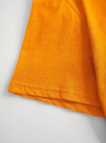 Nam Slogan & In Thiên sứ Áo thun Thả vai - trái cam - Xem 3