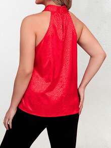 Celure 大碼斑點圖案提花掛脖上衣 - 紅色 - 查看 2