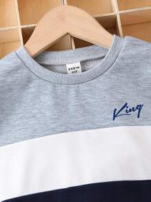 SHEIN Young Boy Letter Graphic Colorblock Sweatshirt & Sweatpants Chic Outfits For Autumn/Winter - Multicolor - View 3