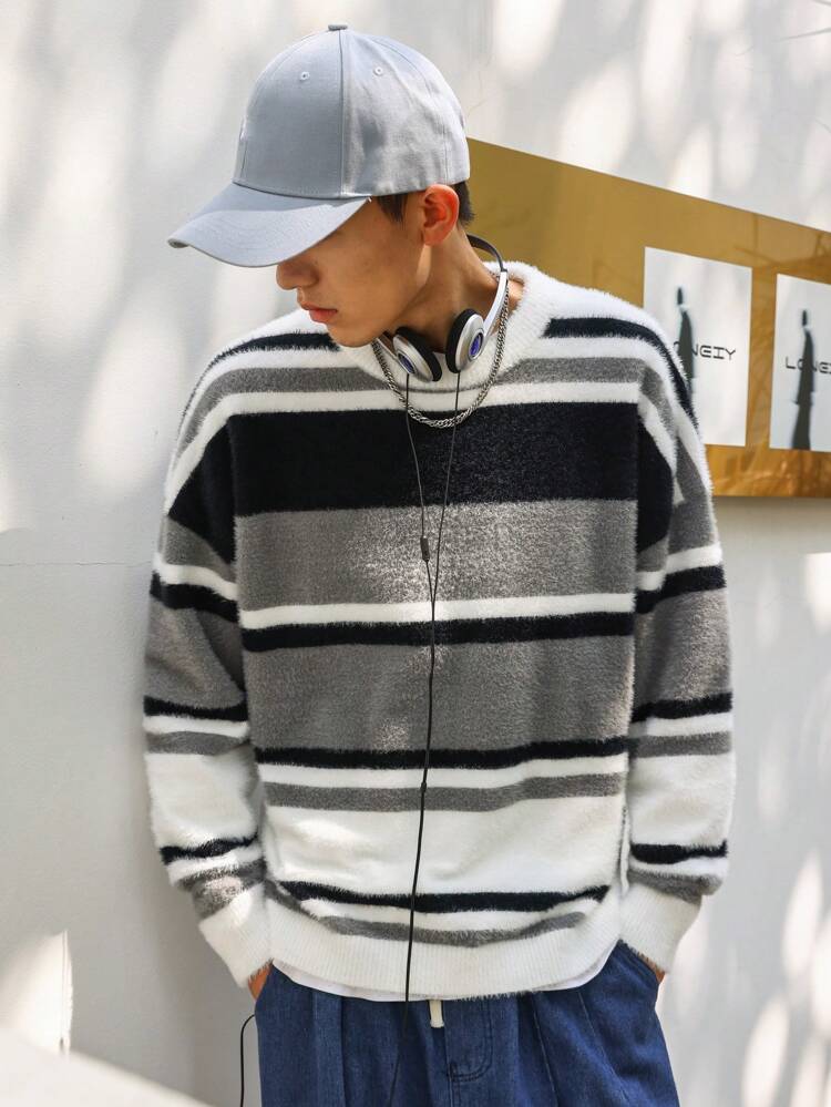 Men Striped Pattern Drop Shoulder Sweater