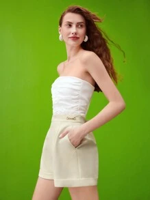 MOTF PREMIUM DRESSY HORSEBIT SHORTS - Beige - View 7