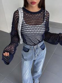 DAZY Xu hướng: Cắt giảm Thả vai Áo len Không có áo Top Cami - Màu xanh hải quân - Xem 2