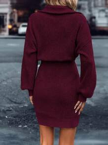 EMERY ROSE 女士毛衣連衣裙 - 酒紅色 - 查看 2