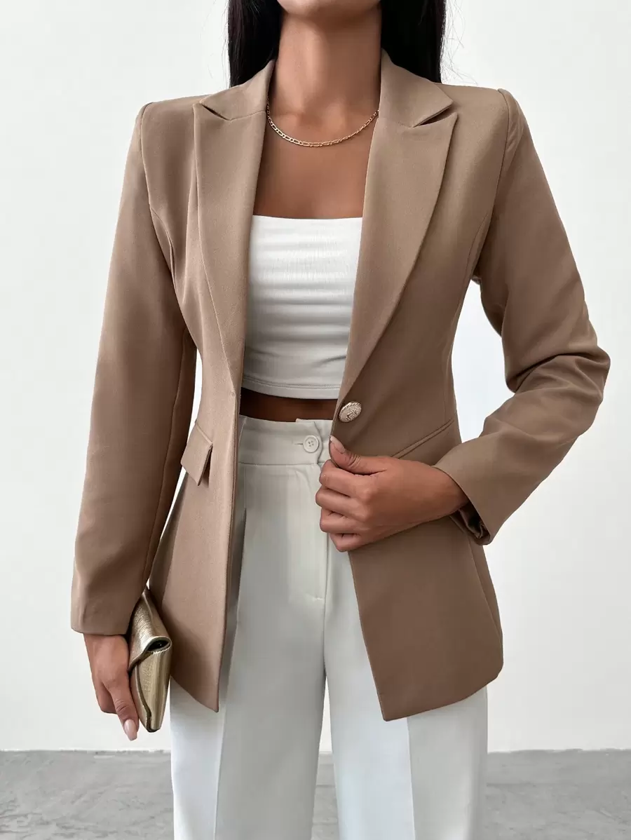 EURMUSE Lapel Neck Single Button Blazer