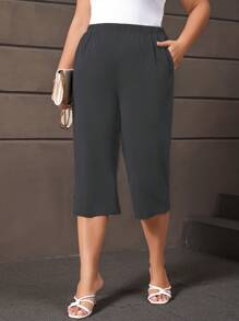 EMERY ROSE Plus Solid Capris Pants - Dark Grey - View 5