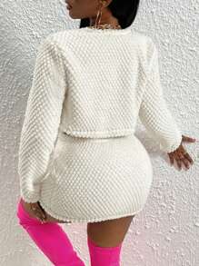 Slaydiva Solid Open Front Crop Jacket & Skirt - White - View 2